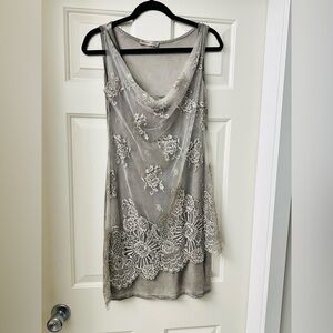 Motel Italy 🇮🇹 Gray Lace Tunic Top Mini Dress S M L